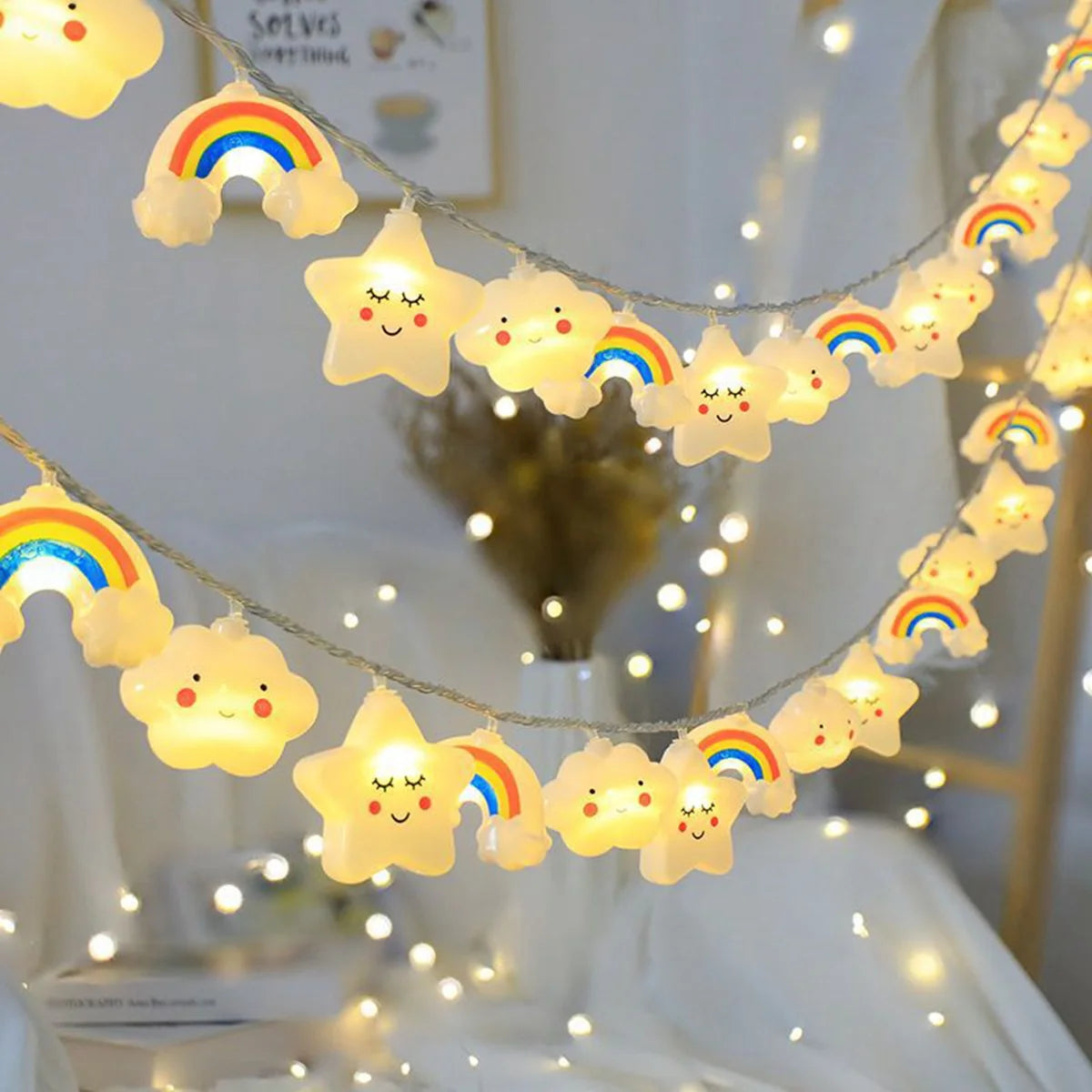 Star Cloud String Lights USB for nursery or kids room decor, in Warm White