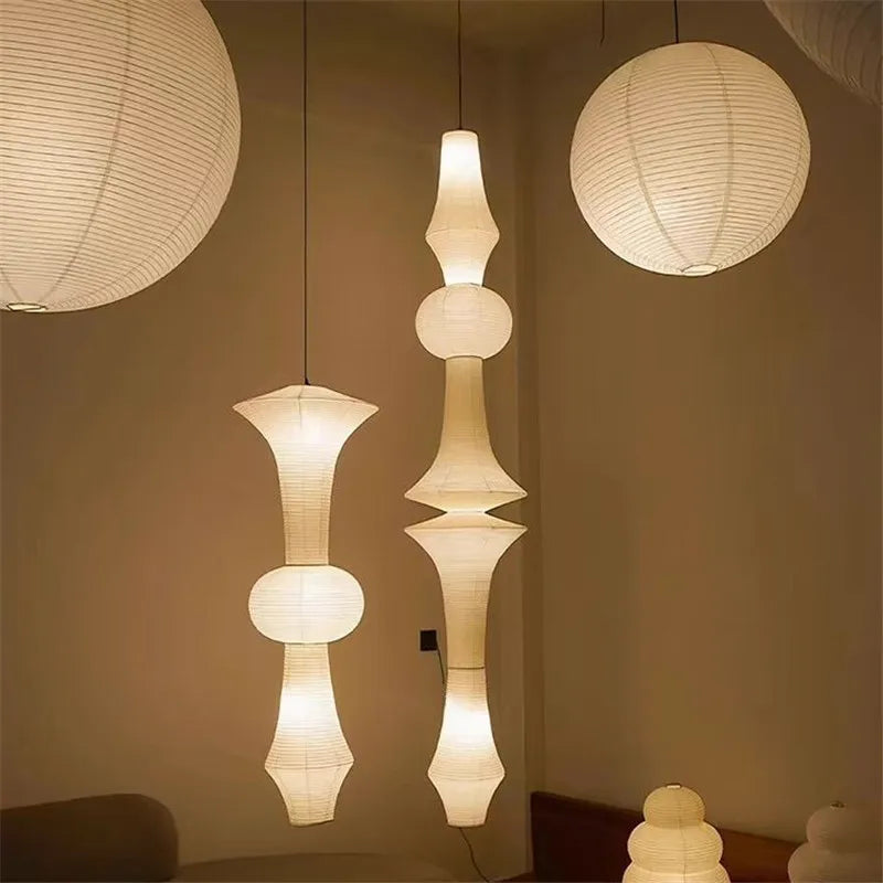Noguchi Pendant Janpanese Ceiling Light shown as soft ambient home lighting
