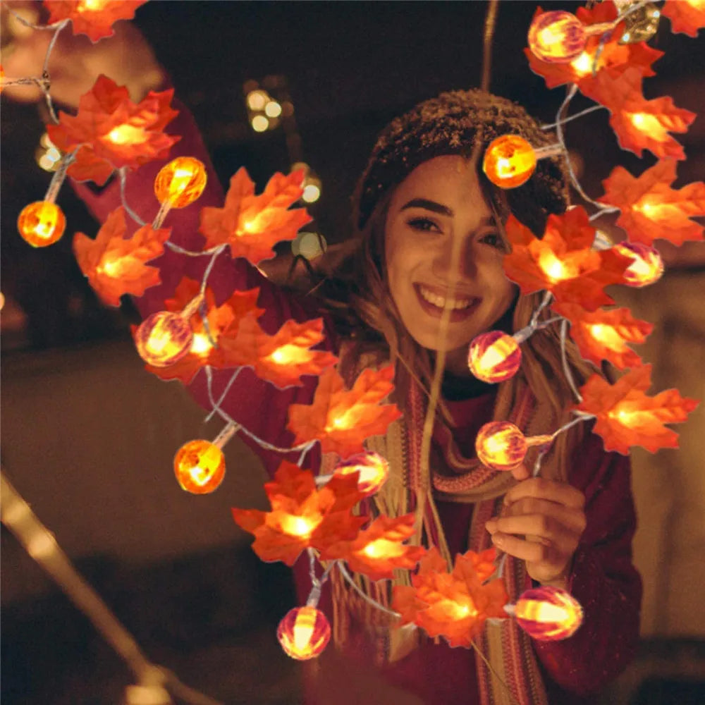Autumn Pumpkin & Maple Leaf LED Fairy String Lights
