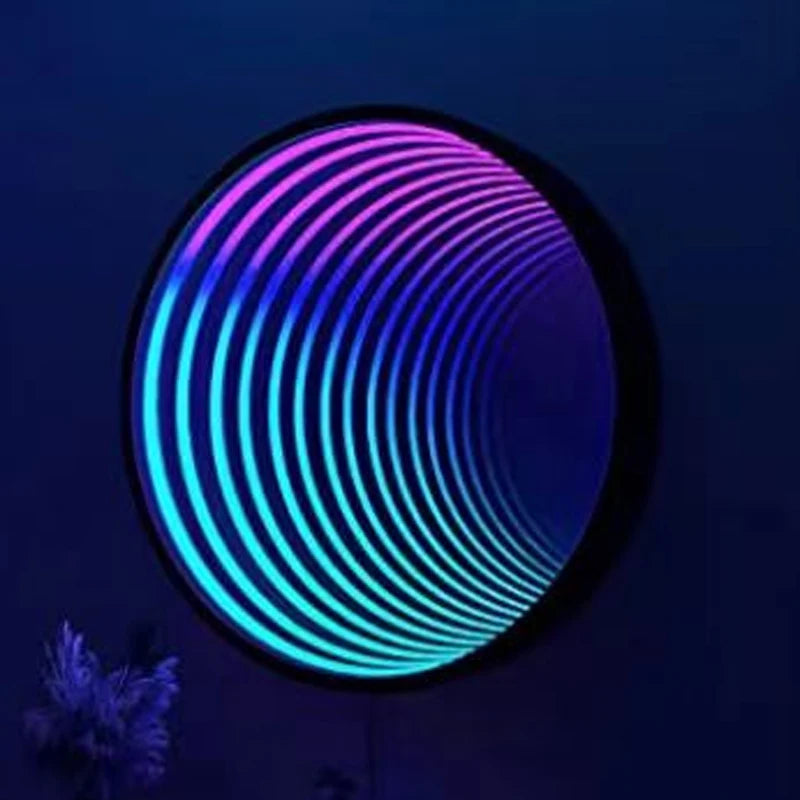 Round Infinite Mirror Neon Wall Light Color-Changing decorative lighting detail