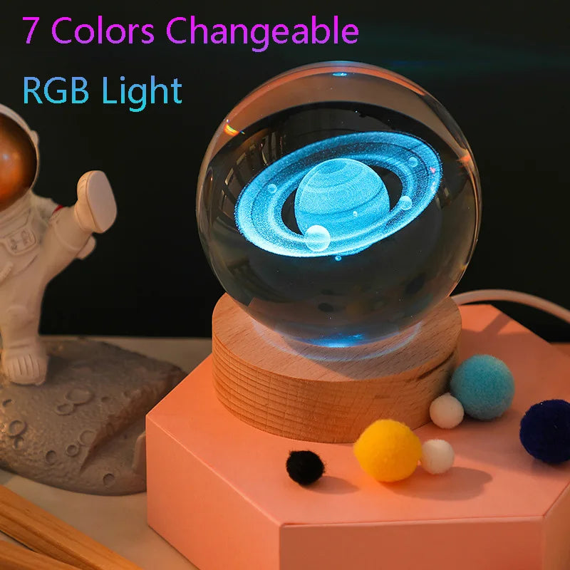 Crystal Projector Night Light USB Color-Changing for soft bedroom ambience