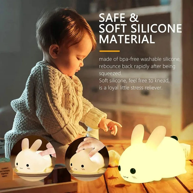 LED Bunny Rabbit Night Light – Remote Control RGB Rechargeable Silicone Kids Lamp