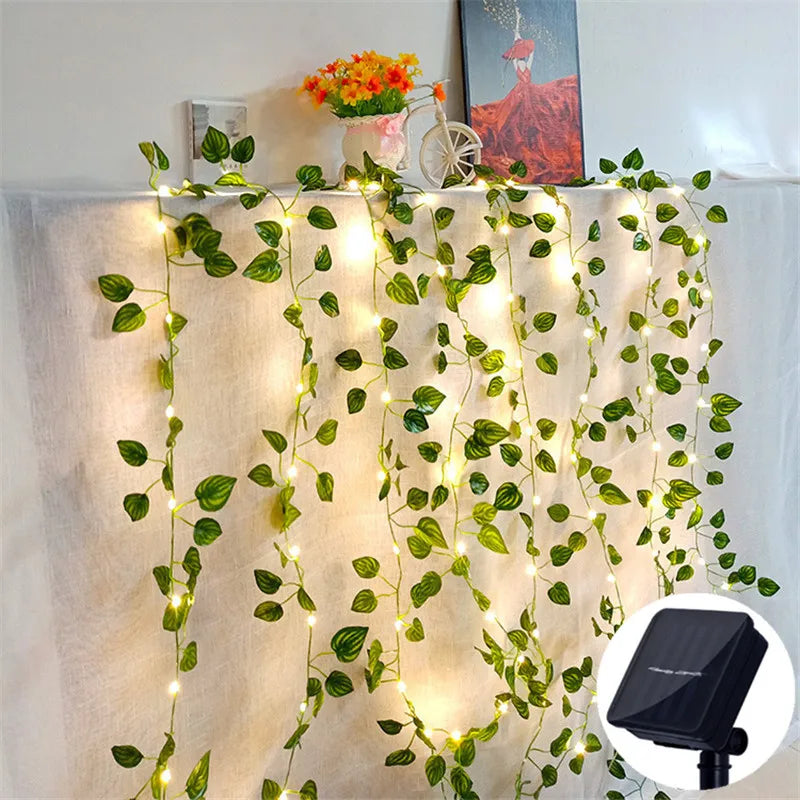 Solar Leaf & Flower LED String Garland – Outdoor Garden Curtain Fairy Lights