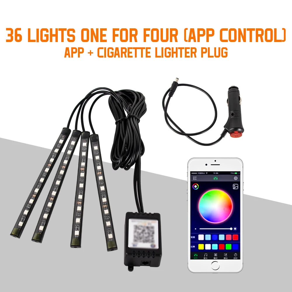 RGB Car Ambient Foot Light – USB Wireless Remote & App Control Interior LED Strip