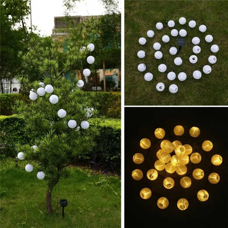Lantern String Lights Solar Battery shown as soft ambient home lighting