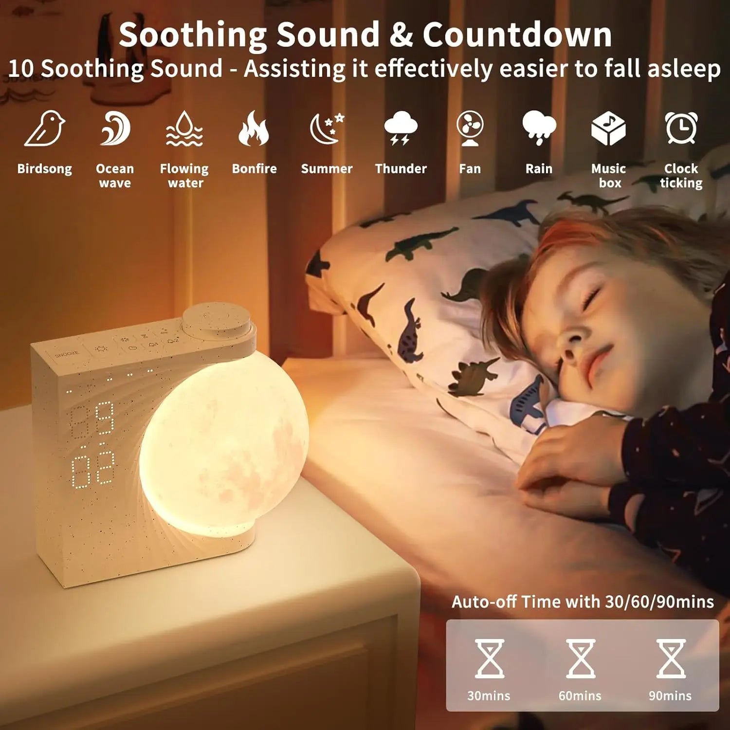 Moon Alarm Clock Lamp design detail view