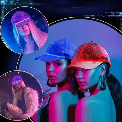 LED Fiber Optic Glow Hat – Rechargeable Light-Up Baseball Cap
