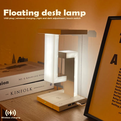Floating Base LED Desk Lamp with 10W Wireless Charging – USB-C Bedside Touch Lamp