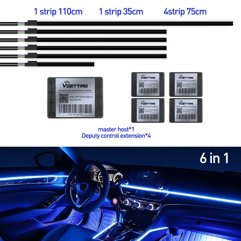 RGB Car Ambient Interior Lights – Full Colour LED Streamer Strip for Dashboard & Footwell
