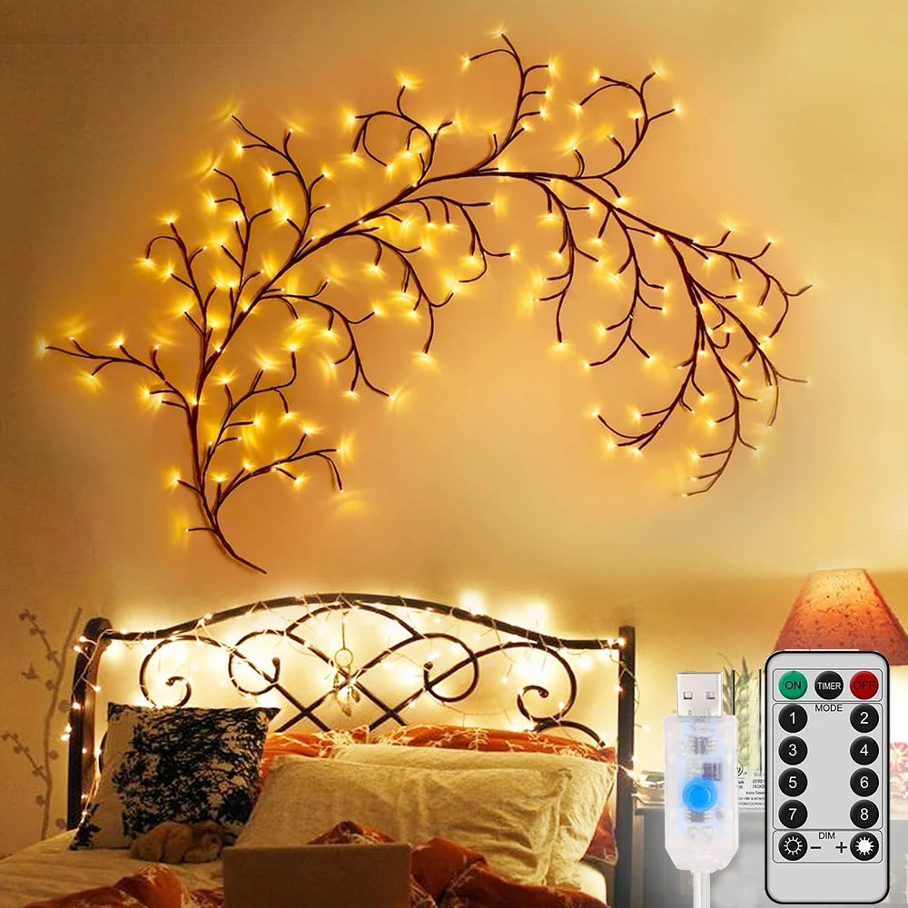 LED Tree Branch Fairy Light – USB & Solar 8-Mode DIY Vine Lamp for Christmas & Garden