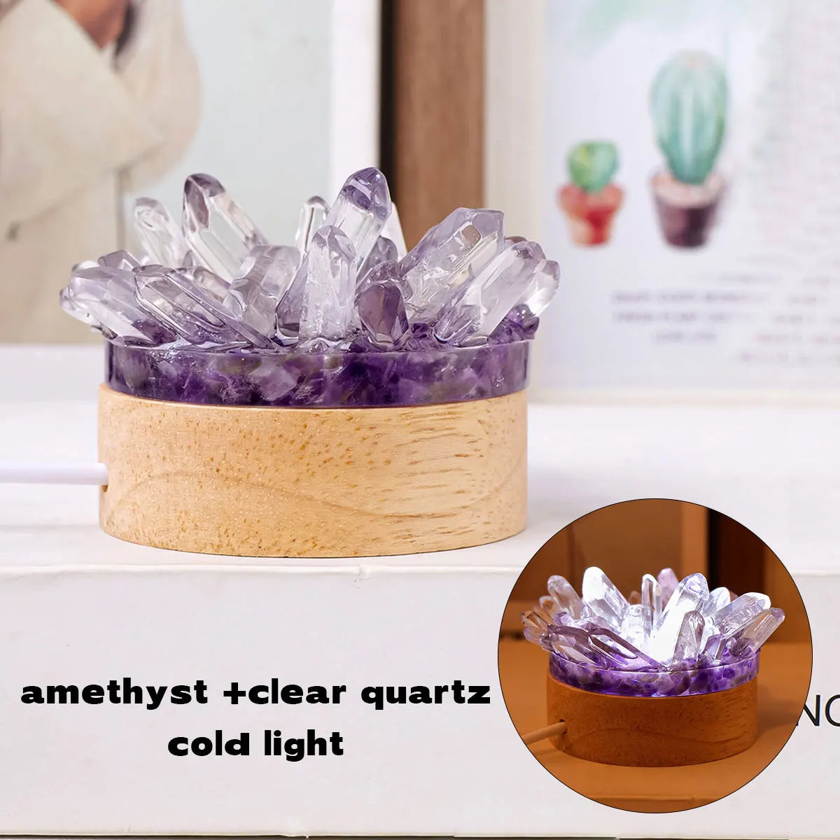 Amethyst Crystal Point LED Lamp – Natural Gemstone Healing Light for Desk & Home Décor