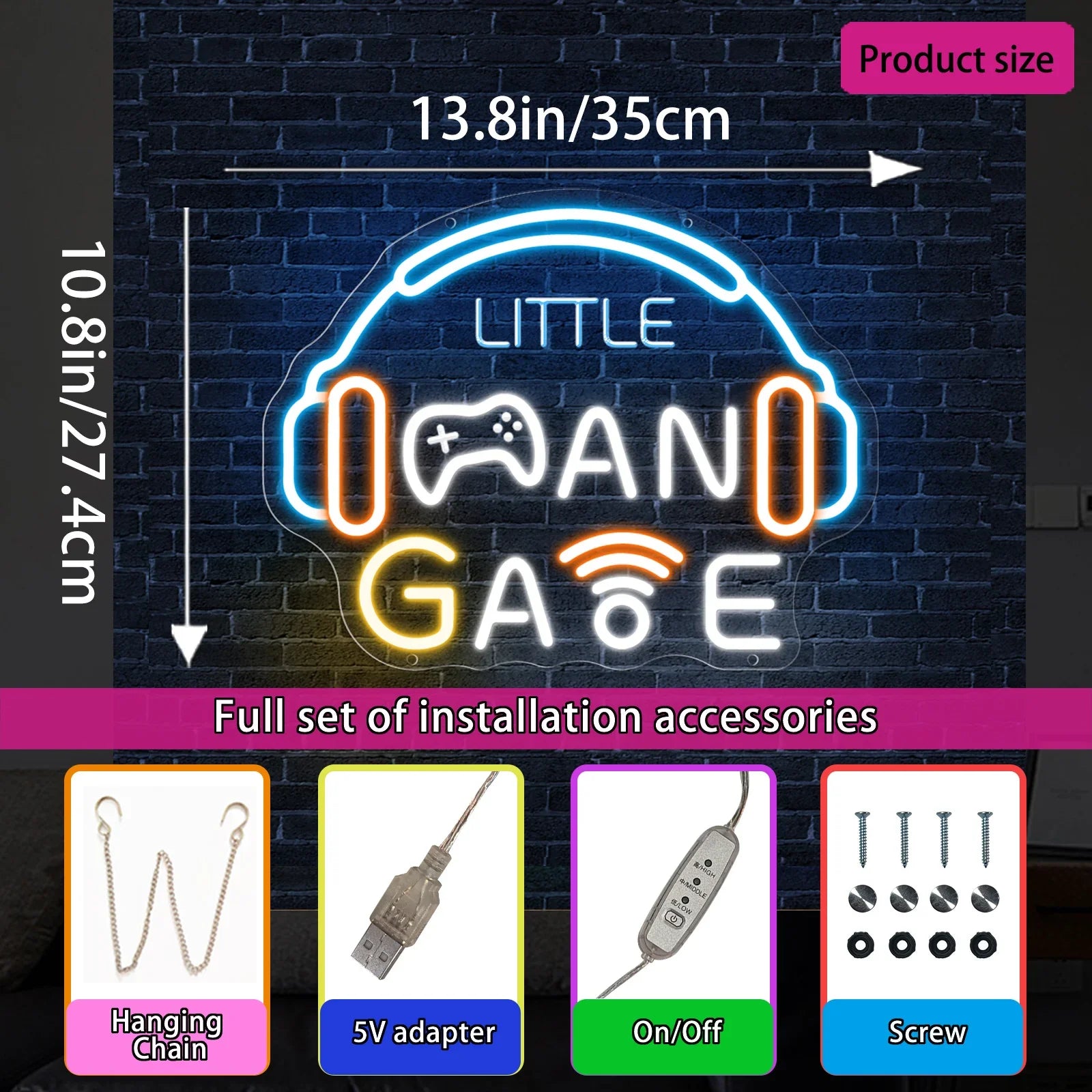 Game Neon Sign Neon Wall Light USB design detail view