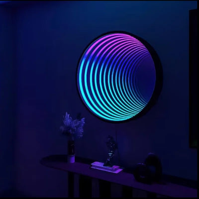Round Infinite Mirror Neon Wall Light Color-Changing close-up product view