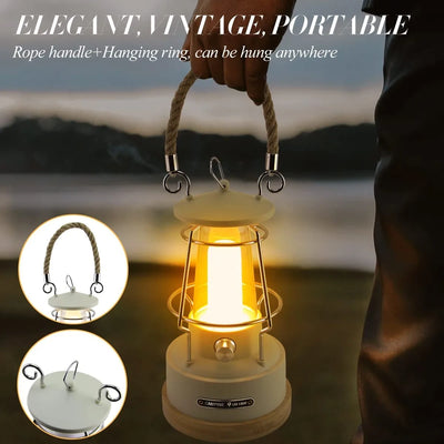 Retro Camping Lantern – Rechargeable Dimmable LED Vintage Battery Lantern (Waterproof)