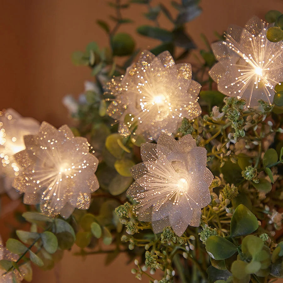 Fiber Optic Fairy String Lights with Artificial Flowers – LED Floral Wedding Garland