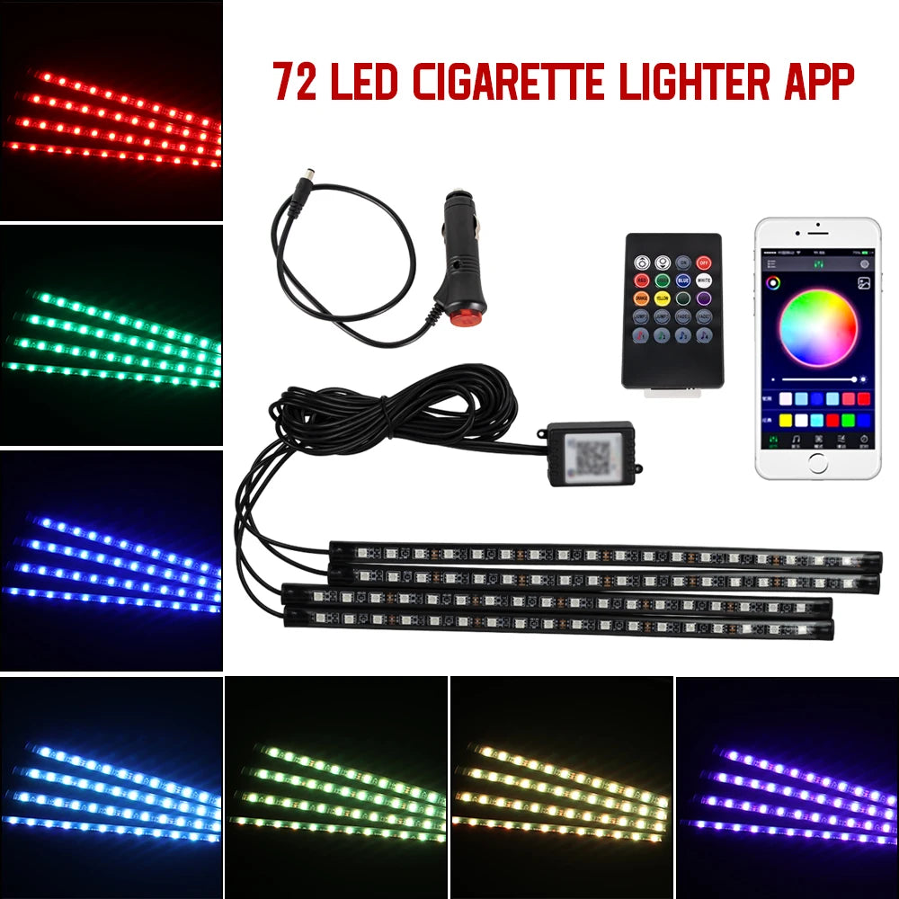 RGB Car Ambient Foot Light – USB Wireless Remote & App Control Interior LED Strip