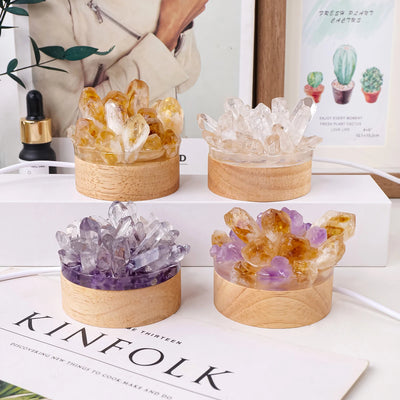 Amethyst Crystal Point LED Lamp – Natural Gemstone Healing Light for Desk & Home Décor