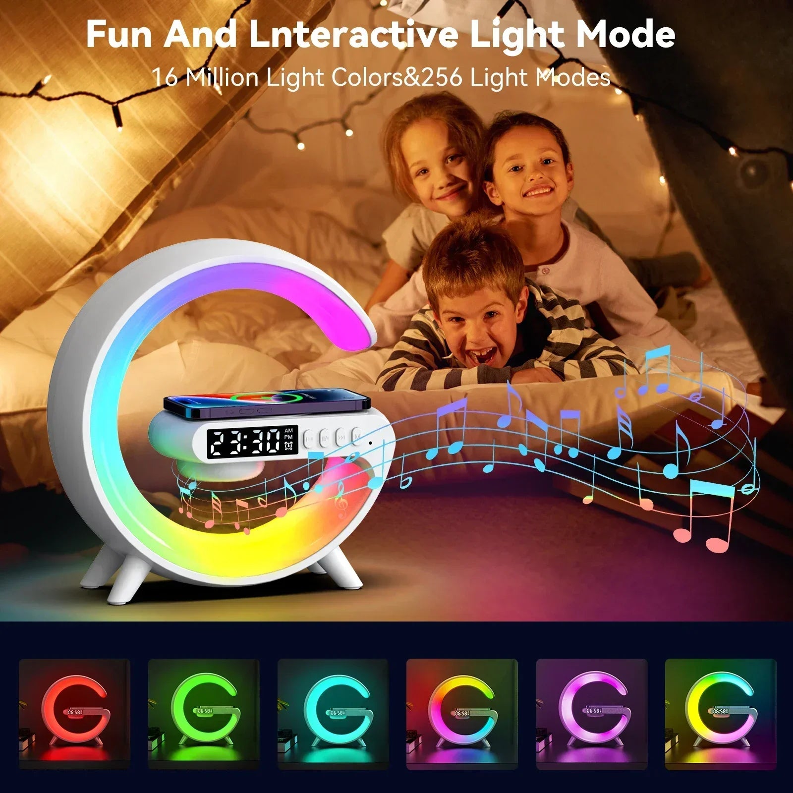 Wireless Charging Alarm Clock Speaker Lamp RGB close-up product view