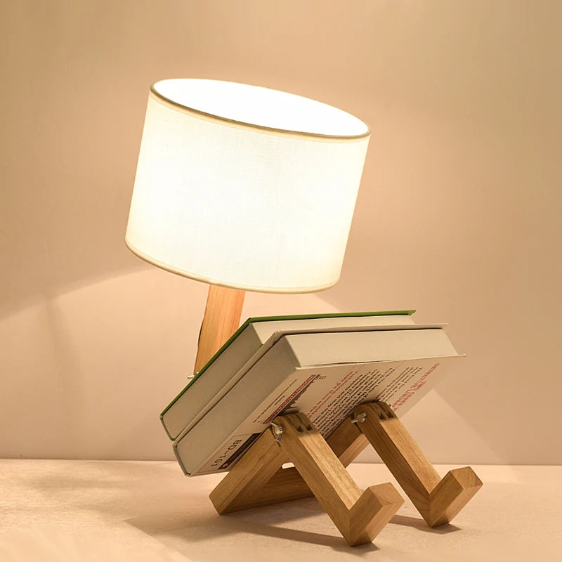 Wooden Robot Desk Desk Lamp USB for nursery or kids room decor