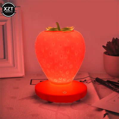 Strawberry Children Sleep Bedside Table Lamp USB Battery for nursery or kids room decor, in Red, WHITE, or Pink
