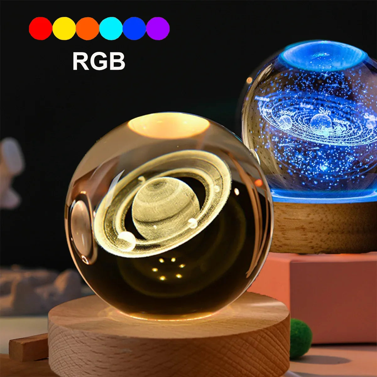Crystal Projector Night Light USB Color-Changing shown as soft ambient home lighting