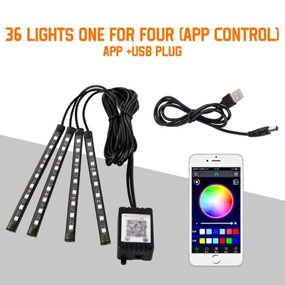 RGB Car Ambient Foot Light – USB Wireless Remote & App Control Interior LED Strip