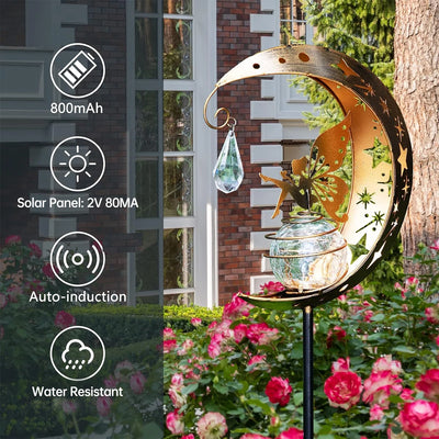 Angel Moon Crackle Glass Solar Garden Stake Light