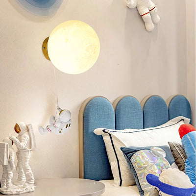 Astronaut Moon LED Wall Lamp - Copper Minimalist Night Light design detail view