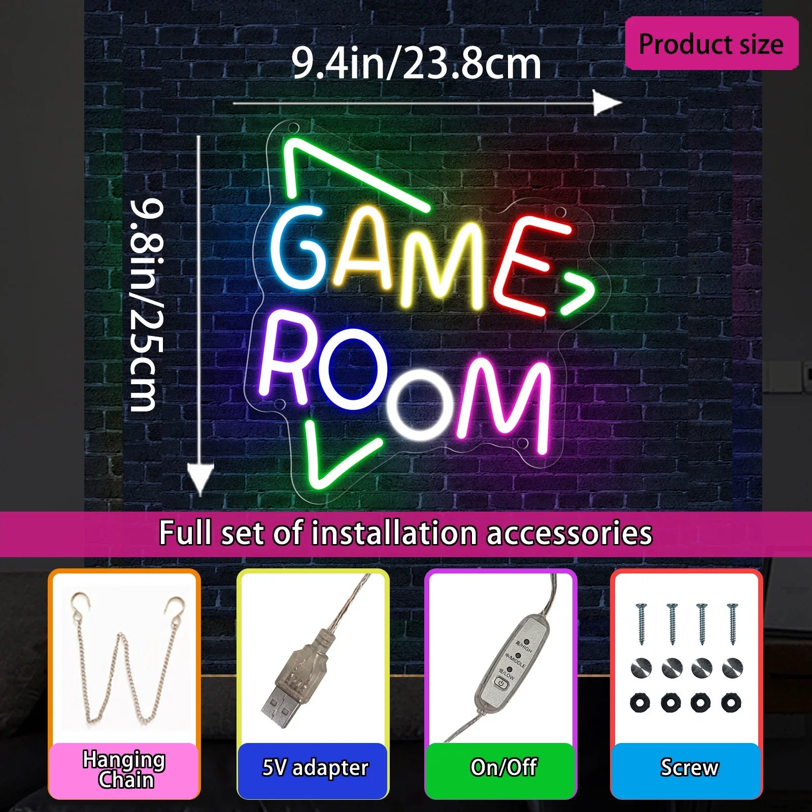 Game Neon Sign Neon Wall Light USB close-up product view