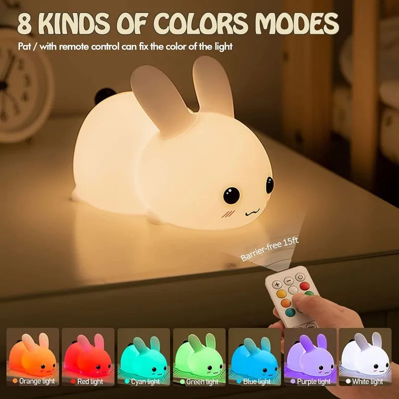 LED Bunny Rabbit Night Light – Remote Control RGB Rechargeable Silicone Kids Lamp