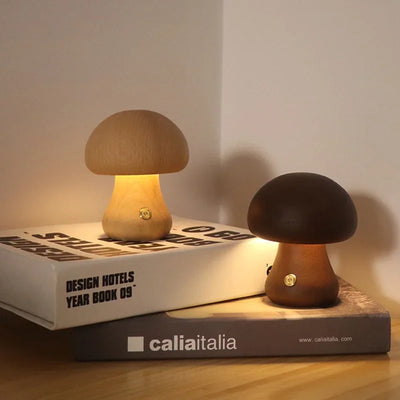 Wooden Mushroom Touch Lamp – Ambient LED Night Light