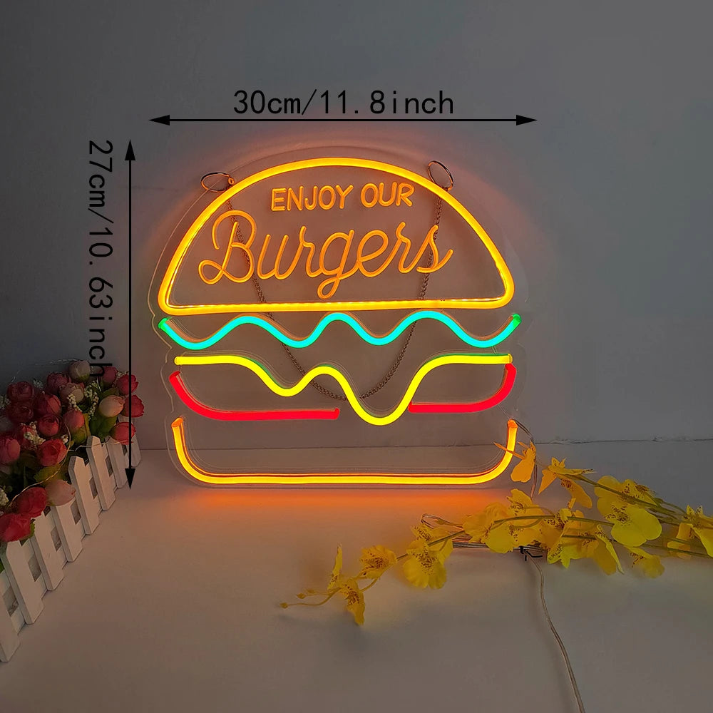 Fries Pizza Neon Wall Light USB close-up product view