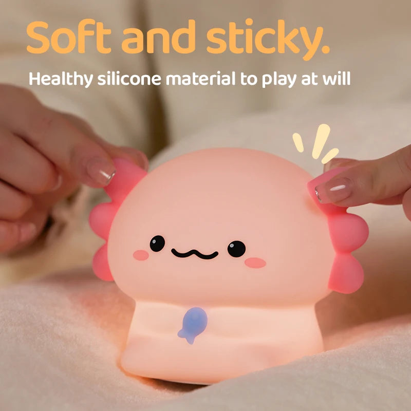 Axolotl Baby Night Light – USB Rechargeable Silicone Touch Kids Sleep Light