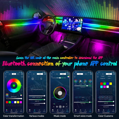 RGB Car Ambient Interior Lights – Full Colour LED Streamer Strip for Dashboard & Footwell