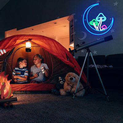 Luminous Moon & Mushroom LED Neon Wall Light – USB Powered