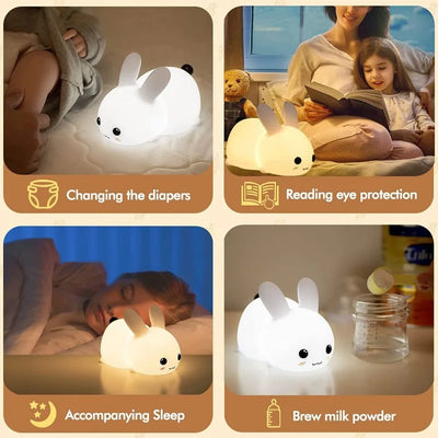 LED Bunny Rabbit Night Light – Remote Control RGB Rechargeable Silicone Kids Lamp