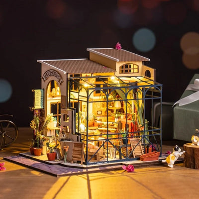 Robotime Mini House DIY Dollhouse Kit – LED-Lit Miniature Craft Set