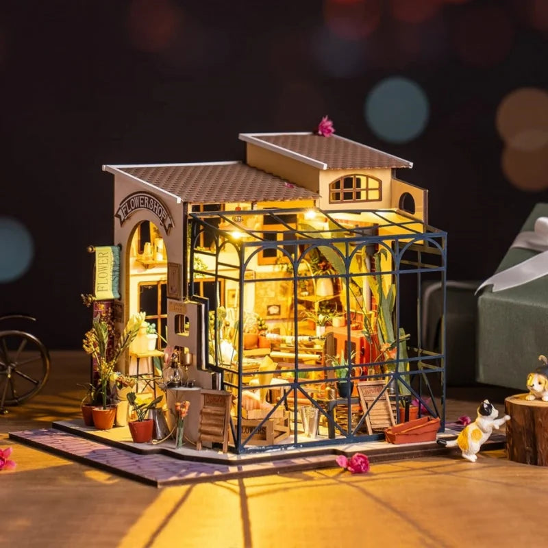 Robotime Mini House DIY Dollhouse Kit – LED-Lit Miniature Craft Set