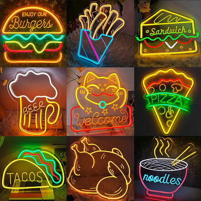 Fries Pizza Neon Wall Light USB for wall accent lighting