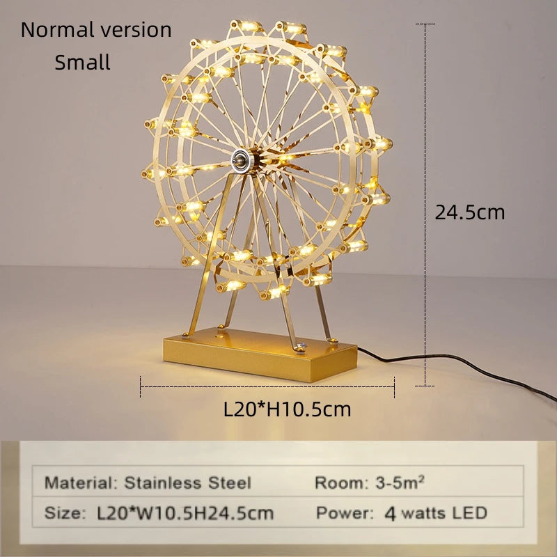 Ferris Wheel LED Table Lamp – Rotating Stainless Steel Desk Light