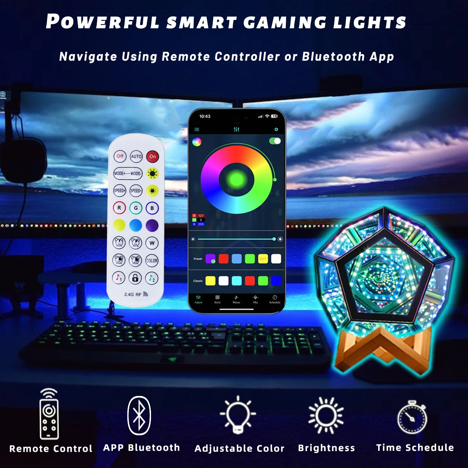Infinity Dodecahedron Voice Lamp Remote Control shown as soft ambient home lighting