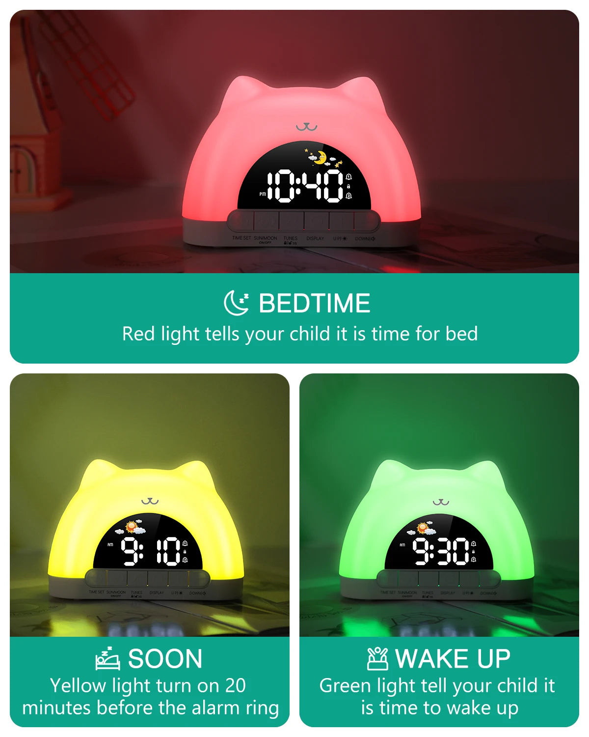 Oria Kids Alarm Alarm Clock Lamp shown as soft ambient home lighting