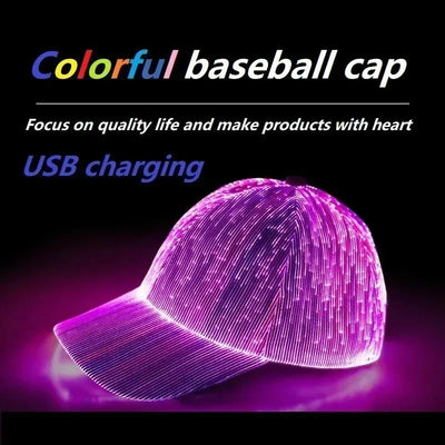 LED Fiber Optic Glow Hat – Rechargeable Light-Up Baseball Cap