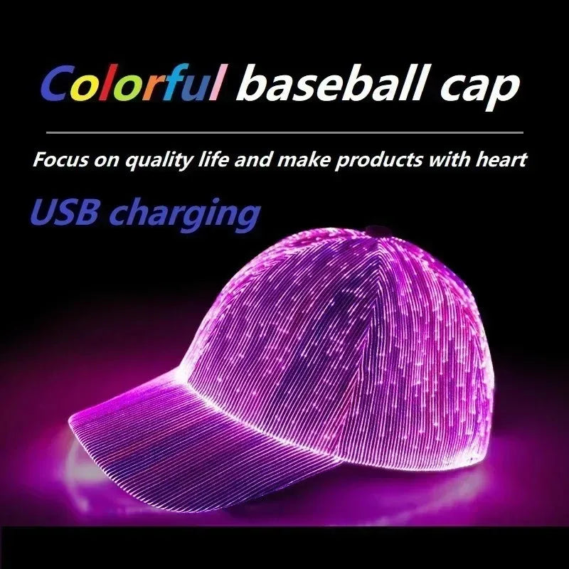 LED Fiber Optic Glow Hat – Rechargeable Light-Up Baseball Cap