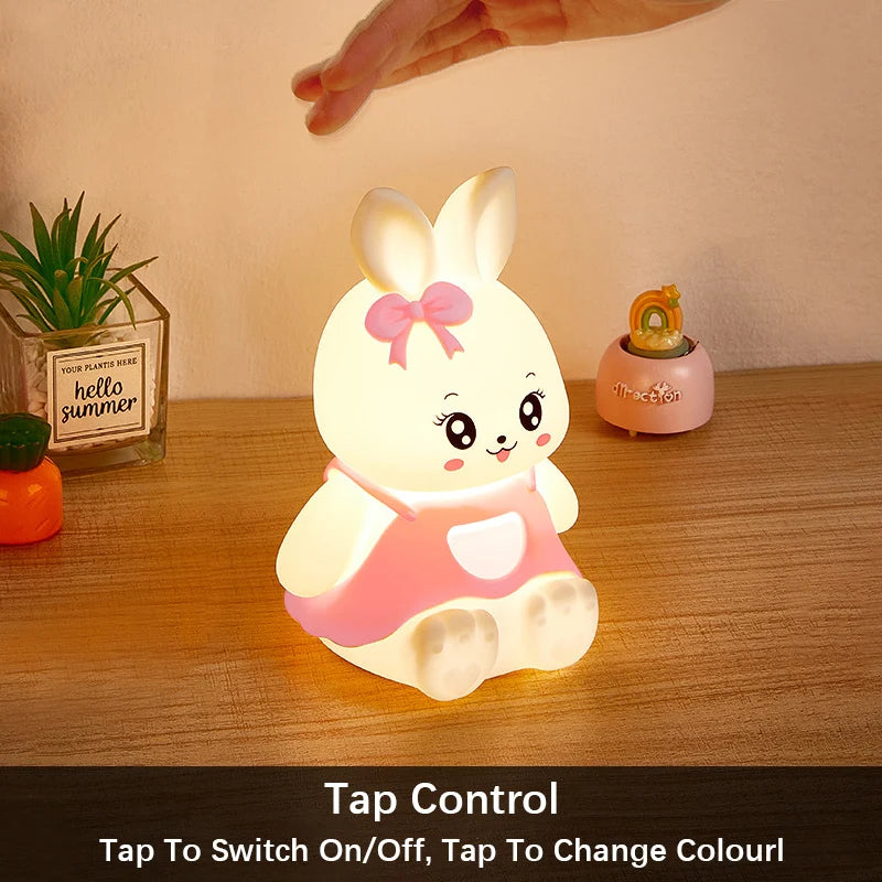Rabbit Night Light Battery Color-Changing close-up product view, in Rabbit G RGB light or Rabbit B RGB light