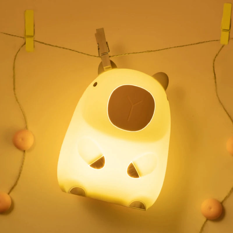 YR Cute Capybara Night Light – LED Squishy Silicone Lamp, 2-Level Dimmable, 1200mAh, 20-Min Timer, For Kids, Dorm & Gift