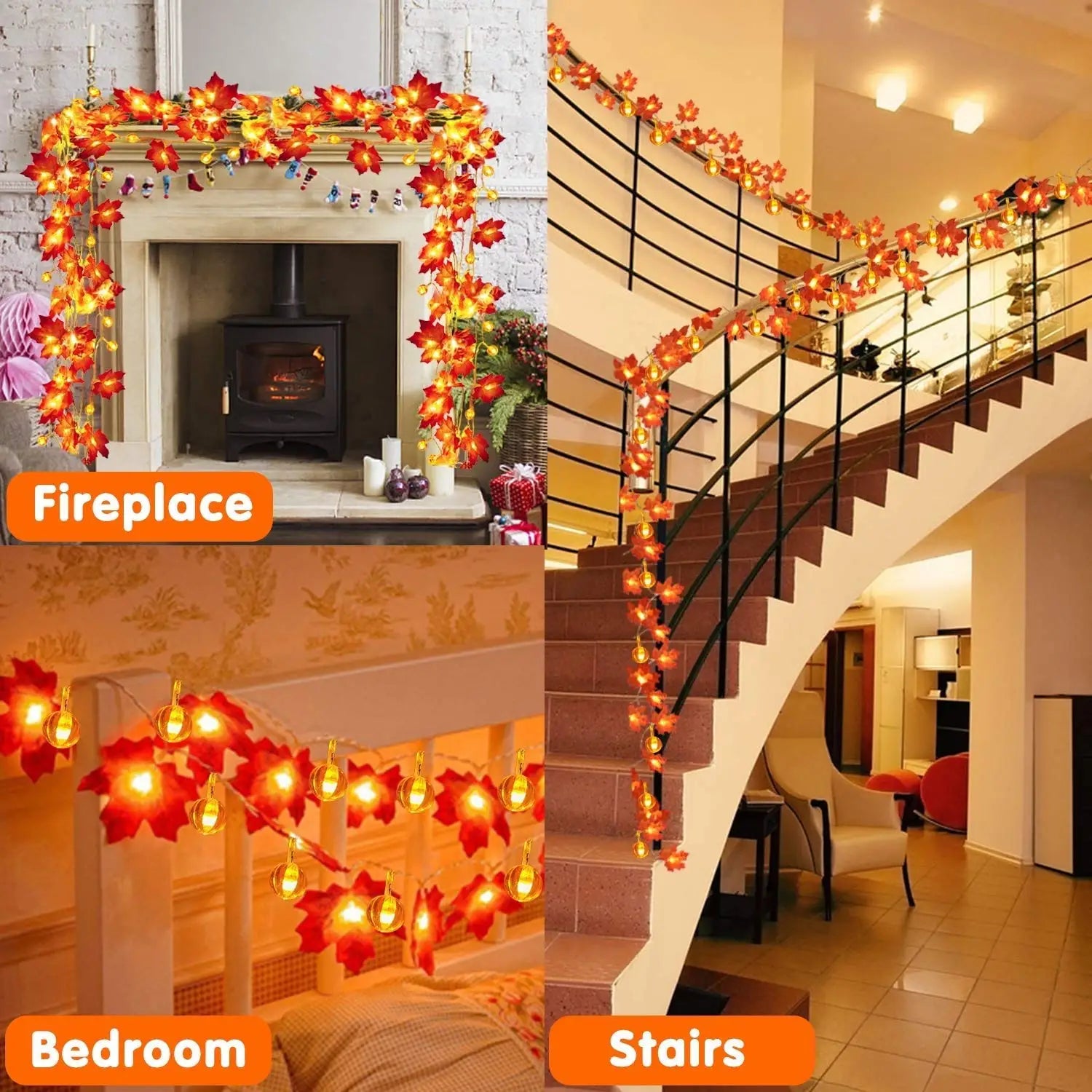 Autumn Pumpkin & Maple Leaf LED Fairy String Lights