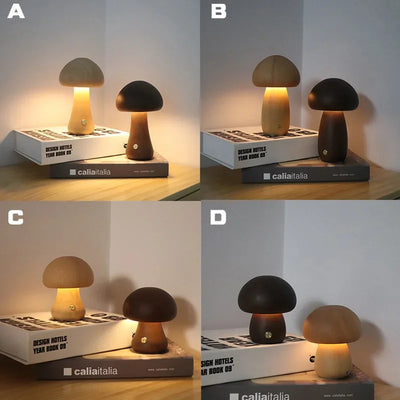 Wooden Mushroom Touch Lamp – Ambient LED Night Light