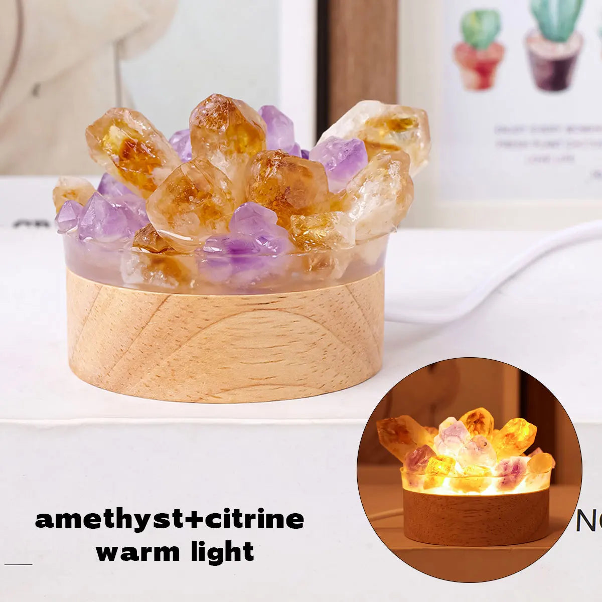 Amethyst Crystal Point LED Lamp – Natural Gemstone Healing Light for Desk & Home Décor