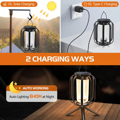 Solar & USB Flame Lantern – IP65 Waterproof Outdoor Wall Lamp with 4 Lighting Modes